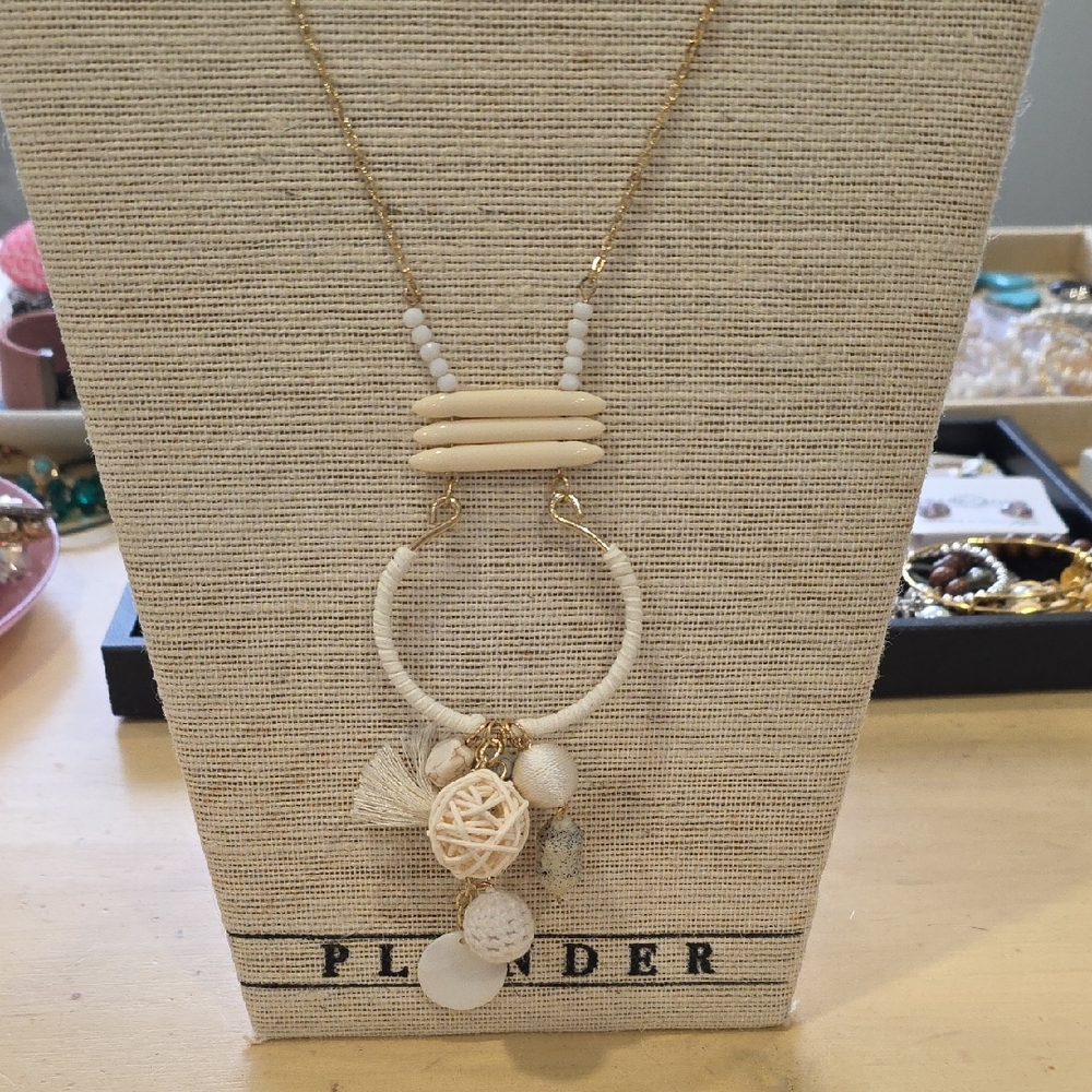Plunder White and Gold Statement Necklace Boho Style